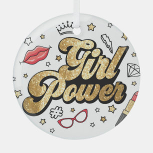Girl Power: Vintager feministischer Glitzer. Ornament Aus Glas