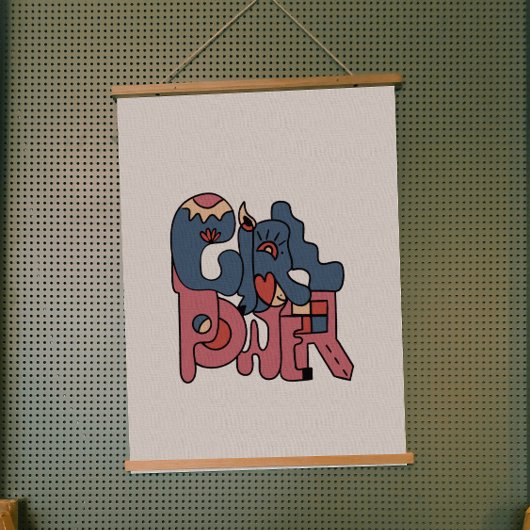 Girl-Power Wandteppich Mit Holzrahmen