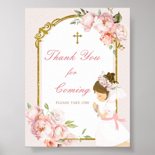 Girl Praying Gold Erste heilige Kommune Vielen Dan Poster (Vorne)
