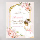 Girl Praying Gold Erste heilige Kommune Willkommen Poster (Vorne)