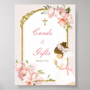 Girl Praying Gold Erstklassige Kommunion Card & Ge Poster