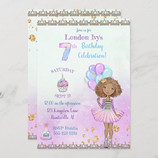 Girl Princess, Afrikanischer Amerikaner Einladung (Vorne/Hinten)