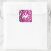Girl Princess Crown auf rosa Glitzer Look Quadratischer Aufkleber (Tasche)
