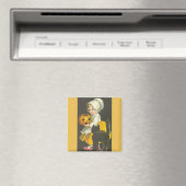 Girl Pumpkin Black Cat Vintag Halloween Magnet (In Situ (Geschirrspüler))