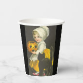 Girl Pumpkin Black Cat Vintag Halloween Pappbecher (Vorderseite)