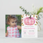 Girl Pumpkin Einladung zum ersten Geburtstag Pink (Stehend Vorderseite)