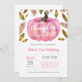 Girl Pumpkin Einladung zum ersten Geburtstag Pink (Vorne/Hinten)