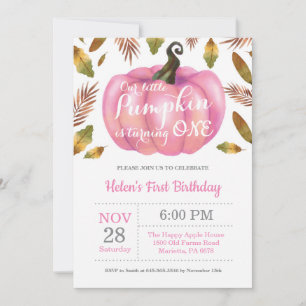 Girl Pumpkin Einladung zum ersten Geburtstag Pink