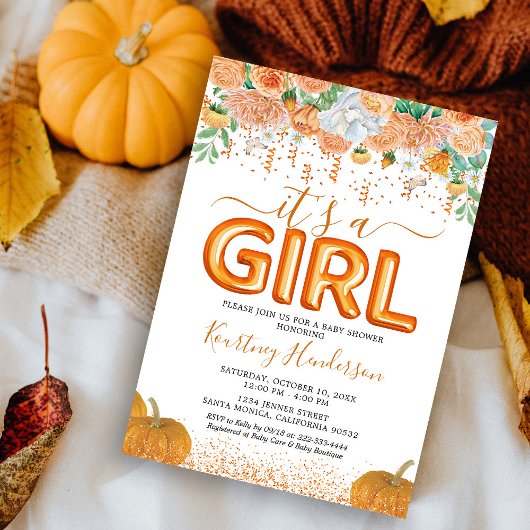 Girl Pumpkin Fall Baby Dusche Einladung
