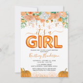 Girl Pumpkin Fall Baby Dusche Einladung (Vorderseite)