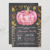 Girl Pumpkin Fall Baby Dusche Gold Glitzer Einladung (Vorne/Hinten)