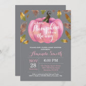 Girl Pumpkin Fall Baby Dusche Rosa und Gary Einladung (Vorne/Hinten)