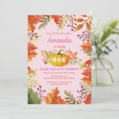 Girl Pumpkin Fall Birthday Einladung (Stehend Vorderseite)