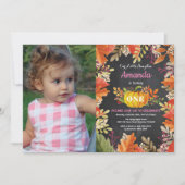 Girl Pumpkin Fall Birthday Einladung (Vorderseite)