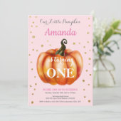 Girl Pumpkin Fall Birthday Einladung Gold (Stehend Vorderseite)