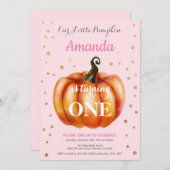 Girl Pumpkin Fall Birthday Einladung Gold (Vorne/Hinten)