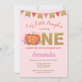 Girl Pumpkin Fall Birthday Einladung Gold Glitzer (Vorderseite)