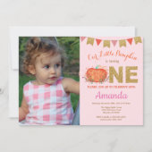 Girl Pumpkin Fall Birthday Einladung Gold Glitzer (Vorderseite)