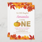 Girl Pumpkin Fall Birthday Einladung Gold Glitzer (Vorne/Hinten)