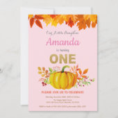 Girl Pumpkin Fall First Birthday Gold Glitzer Einladung (Vorderseite)