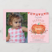 Girl Pumpkin Geburtstag Einladung Orange und Pink (Vorne/Hinten)