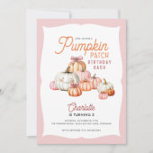 Girl Pumpkin Patch Bows Birthday Party Einladung (Vorderseite)