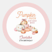 Girl Pumpkin Patch Bows Birthday Party Runder Aufkleber (Vorderseite)