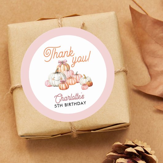 Girl Pumpkin Patch Bows Birthday Party Runder Aufkleber