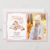 Girl Pumpkin Patch Bows Foto Birthday Party Einladung (Vorderseite)