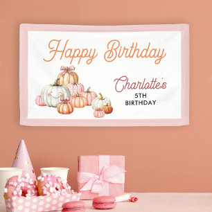 Girl Pumpkin Patch Bows Happy Birthday Party Banner