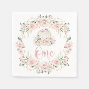 Girl Pumpkin Rose Gold Floral 1. Geburtstag Serviette