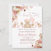 Girl Pumpkin Teddy Bear Floral Fall Baby Dusche Einladung (Vorderseite)