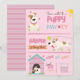 Girl Puppy Birthday Pawty Einladung