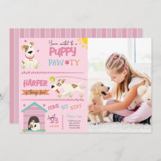 Girl Puppy Birthday Pawty Foto Einladung