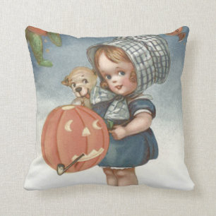 Girl Puppy Kürbislaterne Pumpkin Kissen