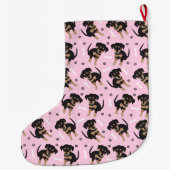 Girl Puppy Pattern Pink Großer Weihnachtsstrumpf (Rückseite)