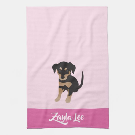 Girl Puppy personalizable Dog Name Rosa Geschirrtuch (Vertikal)