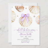Girl Purple Shell Baby Shower Invitation Einladung (Vorderseite)