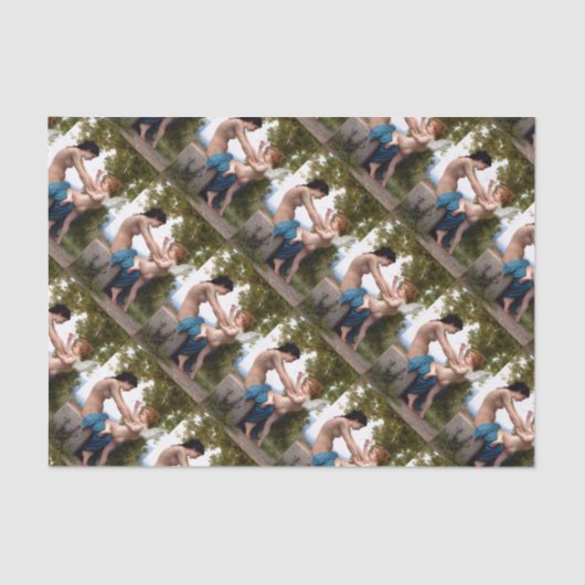 Girl Pushing Cupid Valentine Bouguereau Malerei Seidenpapier (Vorderseite)