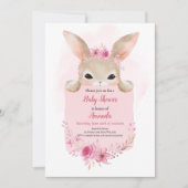 Girl Rabbit Baby Dusche Pink Boho Rabbit Floral Einladung (Vorderseite)