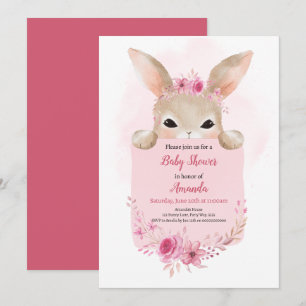 Girl Rabbit Baby Dusche Pink Boho Rabbit Floral Einladung