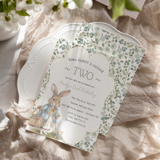 Girl Rabbit Greneery Birthday Party Einladung