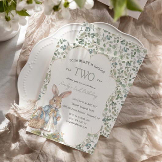 Girl Rabbit Greneery Birthday Party Einladung