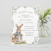 Girl Rabbit Greneery Birthday Party Einladung (Stehend Vorderseite)