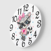 Girl Raccoon Große Wanduhr (Winkel)