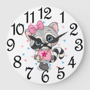 Girl Raccoon Große Wanduhr
