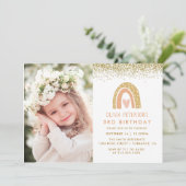 Girl Rainbow 3. Geburtstag Foto Einladung (Stehend Vorderseite)