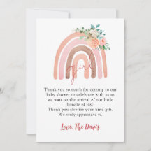 Girl Rainbow Baby, Boho Baby Dusche Danke Karte