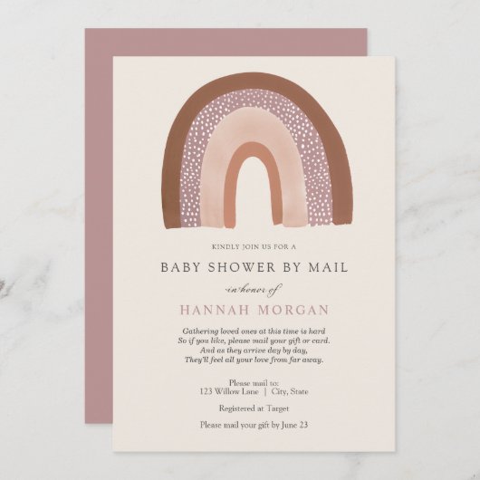 Girl Rainbow Baby Dusche per Mail - Einladung (Vorne/Hinten)