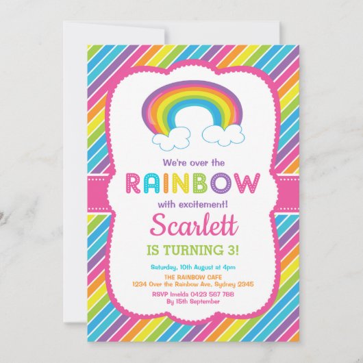 Girl Rainbow Birthday Party - Farbenfrohe Regenbog Einladung (Vorderseite)